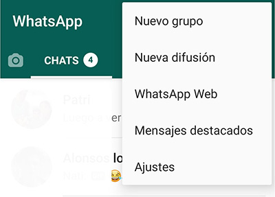Whatsapp web menu movil
